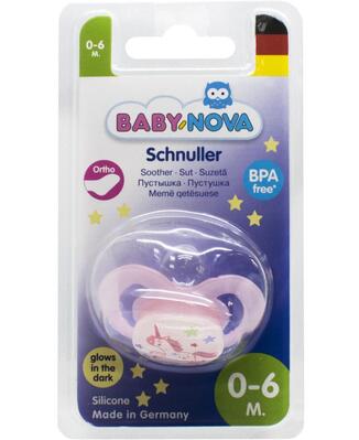 Пустышка силиконовая Baby-Nova 24222-3 ортодонтическая ночная, размер 1, розовая 0-6 месяцев, 1 шт