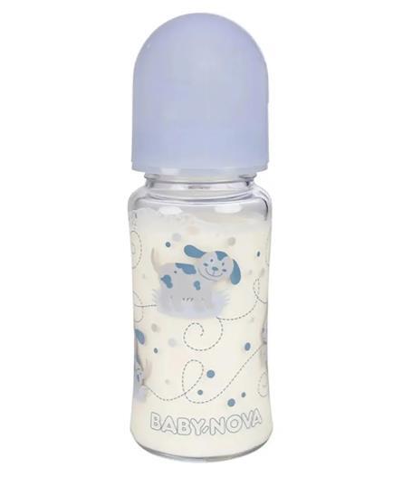 Бутылочка Baby-Nova 44240-2 стеклянная с декором для мальчиков, 230 мл