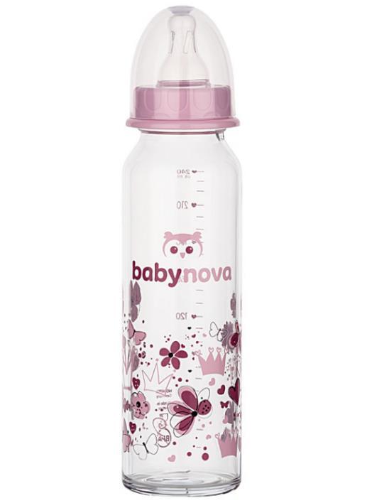 Бутылочка Baby-Nova 43706-1 стеклянная с декором для девочки, 240 мл