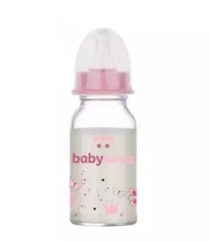 Бутылочка Baby-Nova 44606-1 стеклянная с декором для девочки, 120 мл