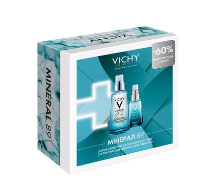 Набір для обличчя Vichy Mineral 89 (щоденний гель-бустер 50мл + гель зволожувальний для шкіри навколо очей 15мл), -60% на другий засіб у наборі