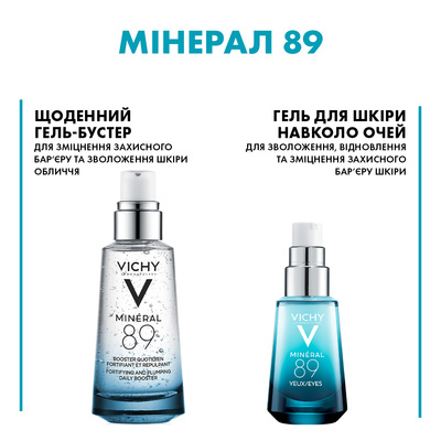 Набір для обличчя Vichy Mineral 89 (щоденний гель-бустер 50мл + гель зволожувальний для шкіри навколо очей 15мл), -60% на другий засіб у наборі
