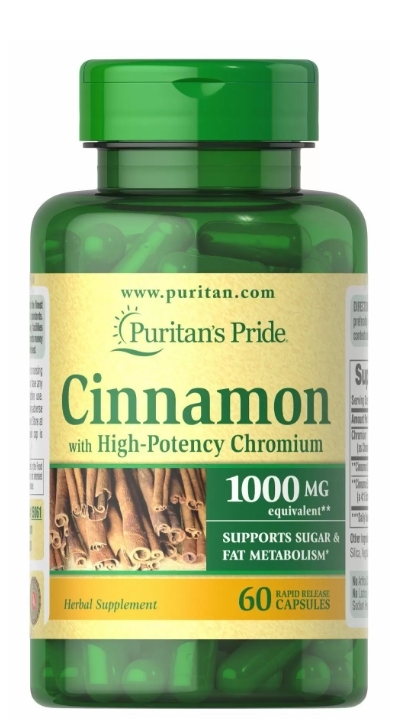 Корица с хромом Puritan's Pride Cinnamon, 60 капсул