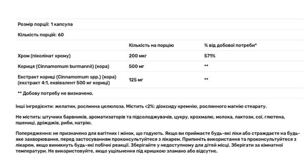 Корица с хромом Puritan's Pride Cinnamon, 60 капсул