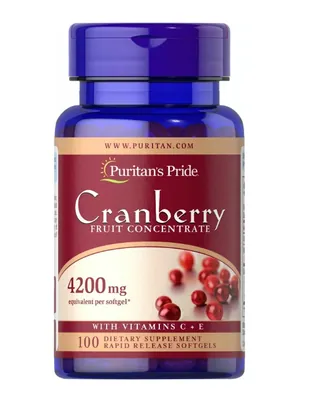 Журавлина Puritan's Pride Cranberry Fruit Concentrate 4200 мг, 100 гелевих капсул