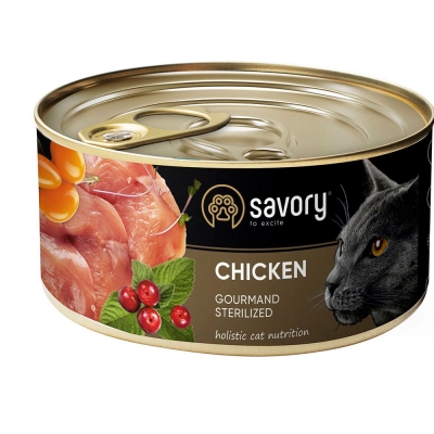 Корм влажный для стерилизованных кошек Savory 30754 с курицей, 200 г