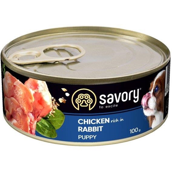 Корм вологий для цуценят Savory 30563 з кроликом і куркою, 100 г
