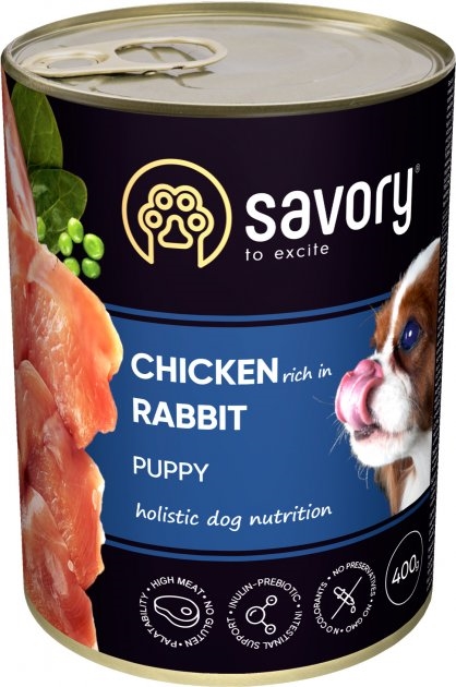 Корм влажный для щенков Savory 30587 с кроликом и курицей, 400 г