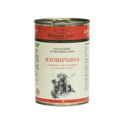 Корм влажный для щенков и молодых собак Hubertus Gold Говядина, пастернак и яблоко, 400 г