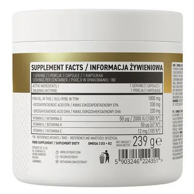 Омега-3 та вітамін К2 OstroVit Omega 3 D3+K2, 180 капсул