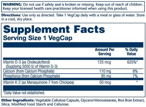 Вітамін Д3 та К2 Vitamin D-3 K-2 Solaray, 120 капсул