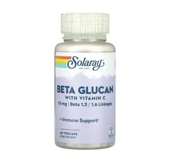Бета-Глюкан з вітаміном С Solaray Beta Glucan with Vitamin C 10 мг, 60 капсул