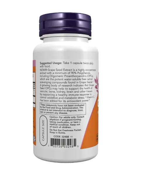 Виноградні кісточки NOW Grape Seed 100 мг вег. капсули №100
