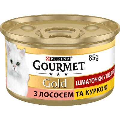 Корм влажный для кошек Purina Gourmet Gold с лососем и курицей, кусочки в подливе по 85 г