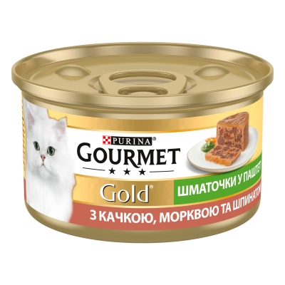 Корм вологий для кішок Purina Gourmet Gold з качкою, морквою і шпинатом, шматочки в паштеті, 85 г