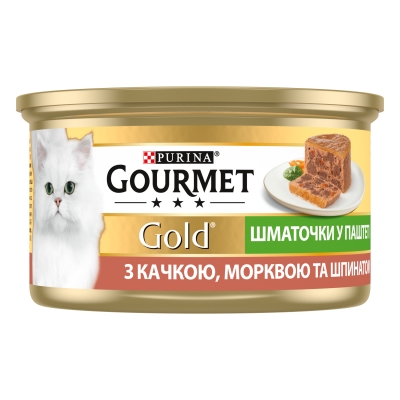Корм вологий для кішок Purina Gourmet Gold з качкою, морквою і шпинатом, шматочки в паштеті, 85 г