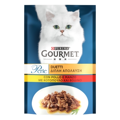 Корм влажный для кошек Purina Gourmet Perle Duo с курицей и говядиной мини филе в подливке, 85 г
