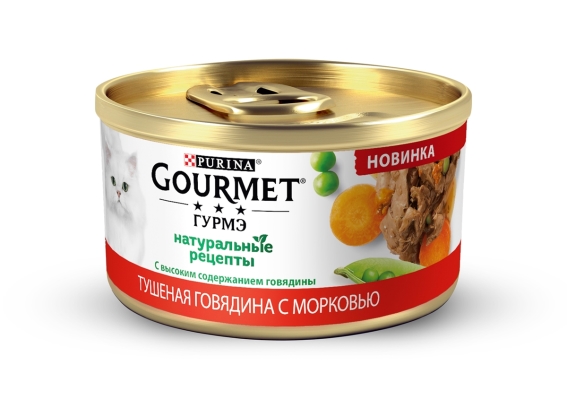Корм вологий для кішок Purina Gourmet Натуральні рецепти з яловичиною та морквою, 85 г
