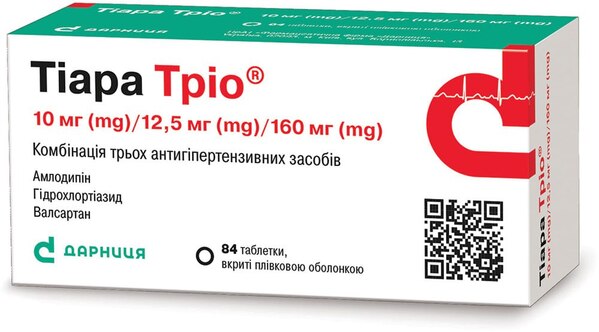 Тиара трио таблетки, п/плен. обол. по 10 мг/12.5 мг/160 мг №84 (14х6)