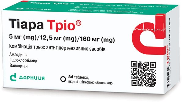 Тиара трио таблетки, п/плен. обол. по 5 мг/12.5 мг/160 мг №84 (14х6)