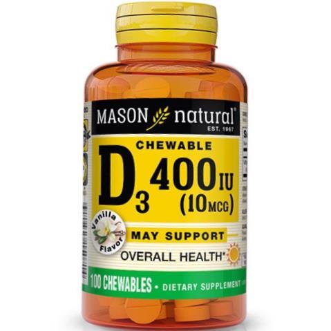 Витамин D3 Mason Natural Chewable Vitamin D3 400 ваниль, 100 таблеток