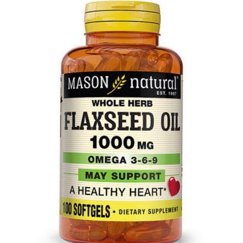 Льняное масло Mason Natural Flax Seed Oil 1000, 100 гелевых капсул