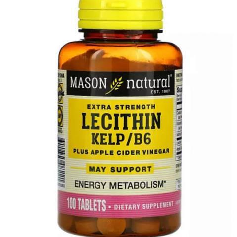 Лецитин с водорослями Mason Natural Lecithin Kelp Vitamin B6 Plus Cider Vinegar, 100 таблеток