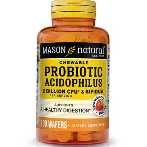 Пробиотики Mason Natural Chewable Probiotic Acidophilus With Bifidus 2 Billion клубника, 100 таблеток