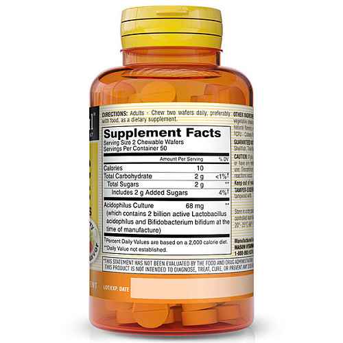 Пробиотики Mason Natural Chewable Probiotic Acidophilus With Bifidus 2 Billion клубника, 100 таблеток