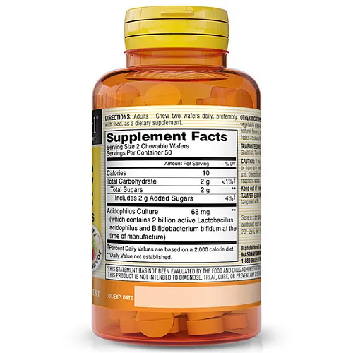 Пробіотики Mason Natural Chewable Probiotic Acidophilus With Bifidus 2 Billion полуниця, 100 таблеток