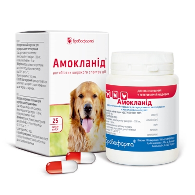 Амокланид (ДЛЯ ЖИВОТНЫХ) капсулы по 0,5 г, 25 штук