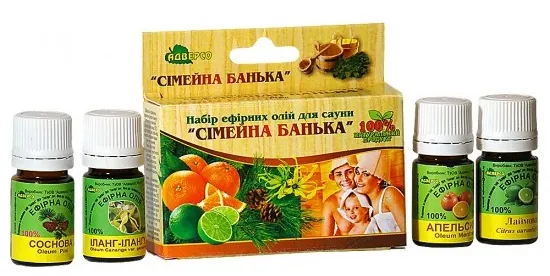 Набір ефірних олій Адверсо для сауни та лазні Сімейна банька, 4 шт х 5 мл