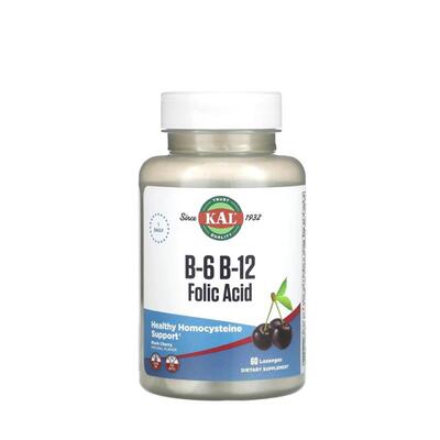 Вітамін B12 B6 фолієва кислота KAL Vitamin B6 B12 Folic Acid вишня, 60 льодяників