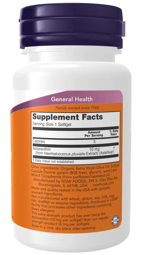 Астаксантин NOW Astaxanthin 10 мг м'які капсули №30