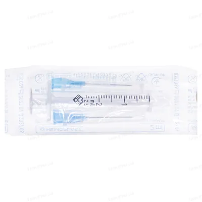 Шприц 2 мл Hemoplast 2-х компонентний з двома голками 23G (0,6 х 25 мм), 1 штука