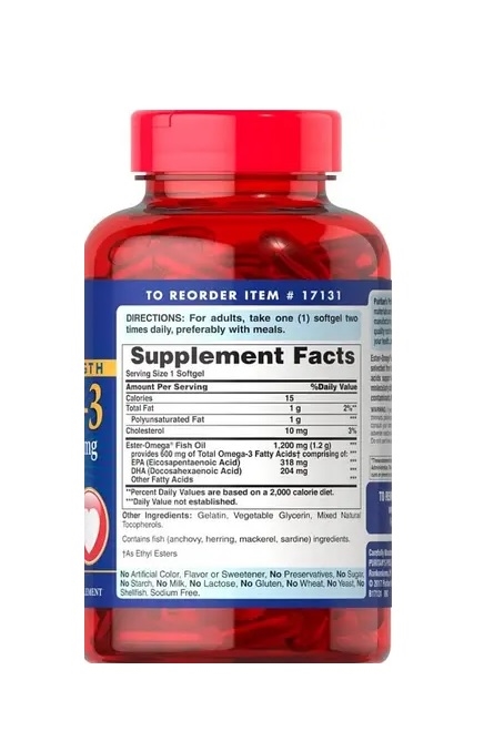 Омега 3 Puritan's Pride Double Strength Omega-3 Fish Oil 1200 мг, 90 капсул