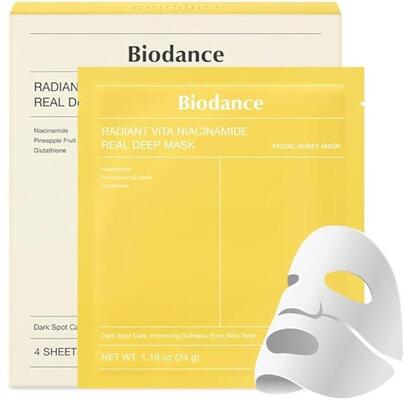 Маска для обличчя Biodance Radiant Vita Niacinamide з Ніацинамідом і Ананасовою водою, 4 штуки по 19 г