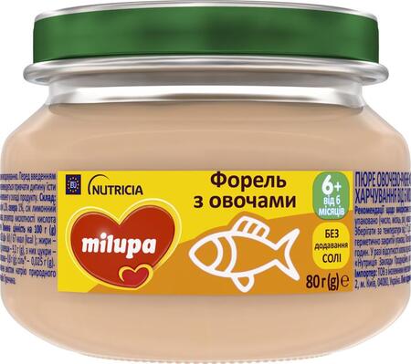 Пюре рыбно-овощное Milupa Форель с овощами для детей с 6 месяцев, 80 г