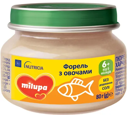 Пюре рибно-овочеве Milupa Форель з овочами для дітей з 6 місяців, 80 г