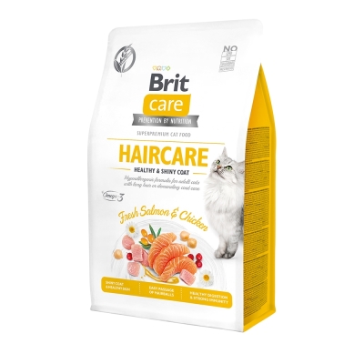 Корм сухой для кошек требующих ухода за кожей и шерстью Brit Care Cat GF Haircare Healthy & Shiny Coat с лососем и курицей, 7 кг