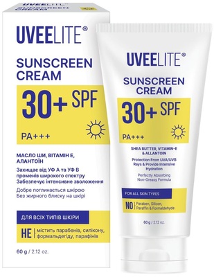 Крем сонцезахисний Uveelite УФ-лайт SPF30+ захист і зволоження, всі типи шкіри, 60 г