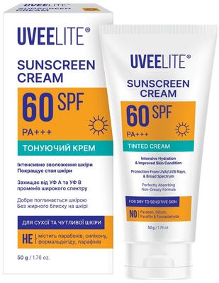Крем сонцезахисний Uveelite УФ-лайт SPF60 тонуючий, суха та чутлива шкіра, 50 г