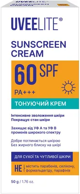 Крем сонцезахисний Uveelite УФ-лайт SPF60 тонуючий, суха та чутлива шкіра, 50 г