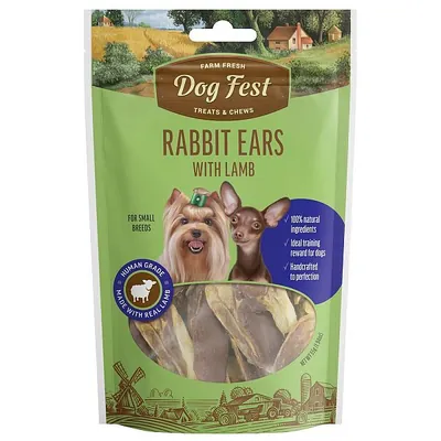 Ласощі для собак малих порід Pet Fest Dog Fest кроляче вушко з м'ясом ягняти, 55 г
