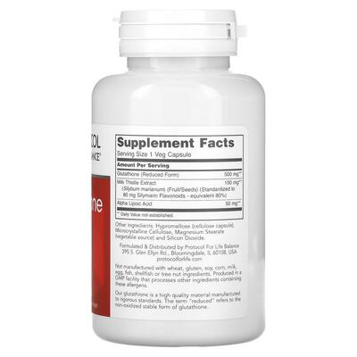 Глутатион Protocol for Life Balance Glutathione 500 мг, 60 веганских капсул