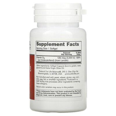 Вітамін D3 Protocol for Life Balance Vitamin D3 5000 МО, 120 гелевих капсул