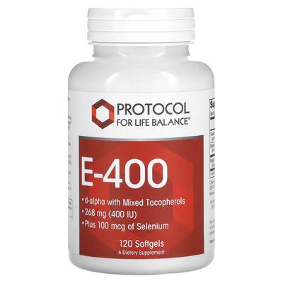 Вітамін Е Protocol for Life Balance E-400 змішані токофероли та селен 268 мг (400 МО), 120 гелевих капсул