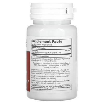 Витамин К-2 (MK-7) Protocol for Life Balance MK-7 Vitamin K2 300 мкг, 60 веганских капсул