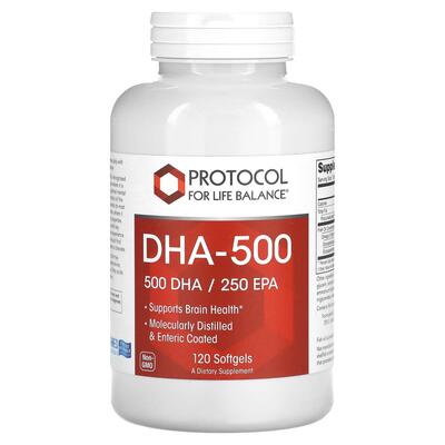 Докозагексаєнова кислота Protocol for Life Balance (ДГК) DHA-500 500 ДГК/250 ЕПК, 120 гелевих капсул