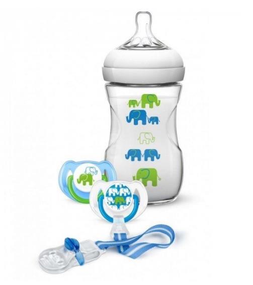 Набор Philips Avent SCD627/01 Natural для мальчика (пустышки + клипса для пустышки + бутылочка 260 мл)